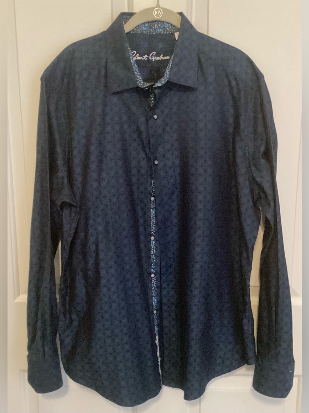 Robert Graham Navy Geometric Print Long-Sleeve Dress Shirt